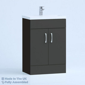 600mm Mid Edge 2 Door Floor Standing Bathroom Vanity Basin Unit (Fully Assembled) - Vivo Gloss Anthracite