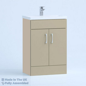 600mm Mid Edge 2 Door Floor Standing Bathroom Vanity Basin Unit (Fully Assembled) - Vivo Gloss Cashmere