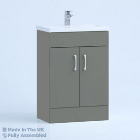 600mm Mid Edge 2 Door Floor Standing Bathroom Vanity Basin Unit (Fully Assembled) - Vivo Gloss Dust Grey