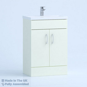 600mm Mid Edge 2 Door Floor Standing Bathroom Vanity Basin Unit (Fully Assembled) - Vivo Gloss Ivory