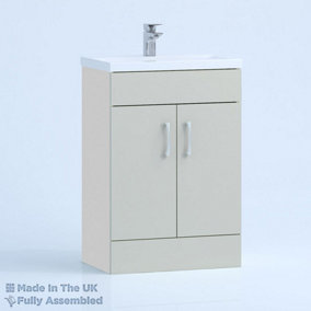 600mm Mid Edge 2 Door Floor Standing Bathroom Vanity Basin Unit (Fully Assembled) - Vivo Gloss Light Grey