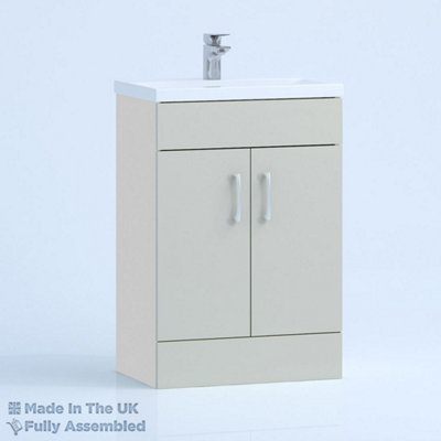 600mm Mid Edge 2 Door Floor Standing Bathroom Vanity Basin Unit (Fully Assembled) - Vivo Matt Light Grey