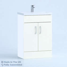 600mm Mid Edge 2 Door Floor Standing Bathroom Vanity Basin Unit (Fully Assembled) - Vivo Matt White