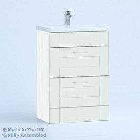 600mm Mid Edge 2 Drawer Floor Standing Bathroom Vanity Basin Unit (Fully Assembled) - Cambridge Solid Wood Ivory