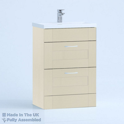 600mm Mid Edge 2 Drawer Floor Standing Bathroom Vanity Basin Unit (Fully Assembled) - Cambridge Solid Wood Mussel Price Comparisons | Compare The Build