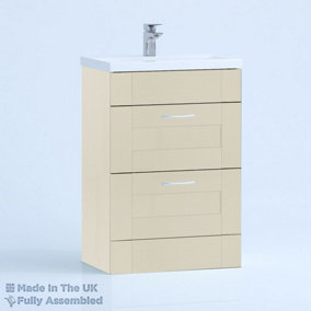600mm Mid Edge 2 Drawer Floor Standing Bathroom Vanity Basin Unit (Fully Assembled) - Cambridge Solid Wood Mussel