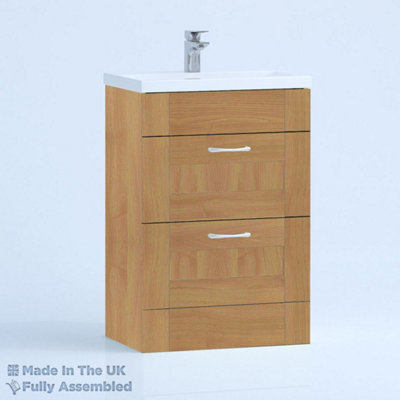 600mm Mid Edge 2 Drawer Floor Standing Bathroom Vanity Basin Unit (Fully Assembled) - Cambridge Solid Wood Natural Oak Price Comparisons | Compare The Build