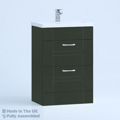 600mm Mid Edge 2 Drawer Floor Standing Bathroom Vanity Basin Unit (Fully Assembled) - Cartmel Woodgrain Fir Green Price Comparisons | Compare The Build