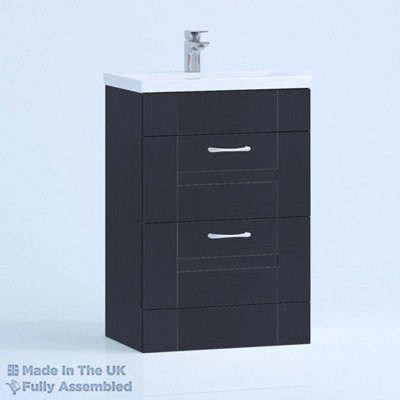 600mm Mid Edge 2 Drawer Floor Standing Bathroom Vanity Basin Unit (Fully Assembled) - Cartmel Woodgrain Indigo Price Comparisons | Compare The Build