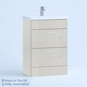600mm Mid Edge 2 Drawer Floor Standing Bathroom Vanity Basin Unit (Fully Assembled) - Cartmel Woodgrain Light Grey