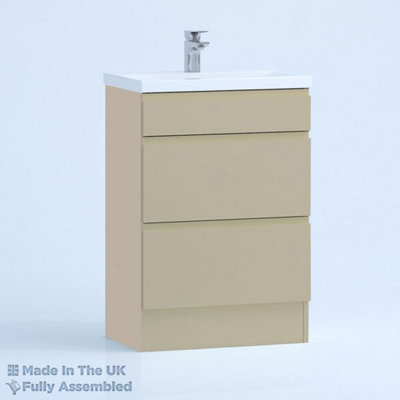 600mm Mid Edge 2 Drawer Floor Standing Bathroom Vanity Basin Unit (Fully Assembled) - Lucente Matt Cashmere