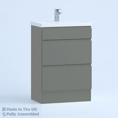 600mm Mid Edge 2 Drawer Floor Standing Bathroom Vanity Basin Unit (Fully Assembled) - Lucente Matt Dust Grey