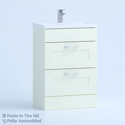 600mm Mid Edge 2 Drawer Floor Standing Bathroom Vanity Basin Unit (Fully Assembled) - Oxford Matt Ivory Price Comparisons | Compare The Build