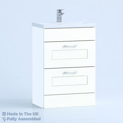 600mm Mid Edge 2 Drawer Floor Standing Bathroom Vanity Basin Unit (Fully Assembled) - Oxford Matt White Price Comparisons | Compare The Build