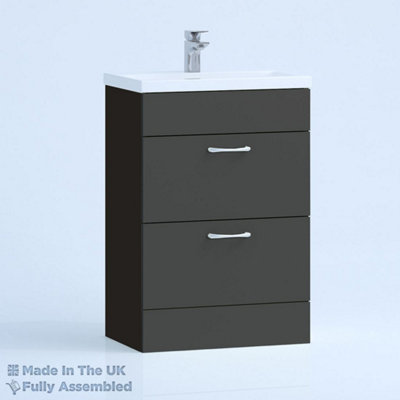 600mm Mid Edge 2 Drawer Floor Standing Bathroom Vanity Basin Unit (Fully Assembled) - Vivo Matt Anthracite