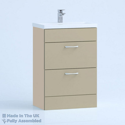 600mm Mid Edge 2 Drawer Floor Standing Bathroom Vanity Basin Unit (Fully Assembled) - Vivo Matt Cashmere Price Comparisons | Compare The Build