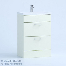 600mm Mid Edge 2 Drawer Floor Standing Bathroom Vanity Basin Unit (Fully Assembled) - Vivo Matt Ivory