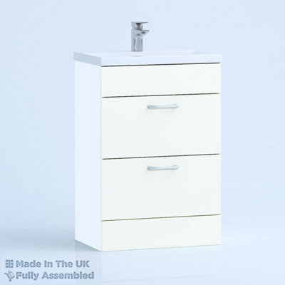 600mm Mid Edge 2 Drawer Floor Standing Bathroom Vanity Basin Unit (Fully Assembled) - Vivo Matt White