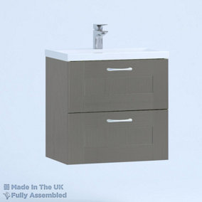 600mm Mid Edge 2 Drawer Wall Hung Bathroom Vanity Basin Unit (Fully Assembled) - Cambridge Solid Wood Dust Grey