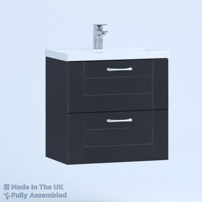 600mm Mid Edge 2 Drawer Wall Hung Bathroom Vanity Basin Unit (Fully Assembled) - Cambridge Solid Wood Indigo Price Comparisons | Compare The Build