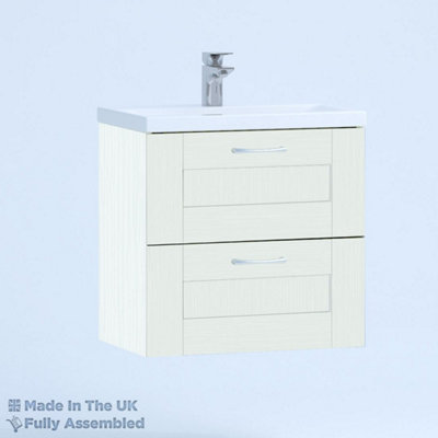 600mm Mid Edge 2 Drawer Wall Hung Bathroom Vanity Basin Unit (Fully Assembled) - Cambridge Solid Wood Ivory Price Comparisons | Compare The Build