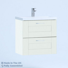 600mm Mid Edge 2 Drawer Wall Hung Bathroom Vanity Basin Unit (Fully Assembled) - Cambridge Solid Wood Ivory