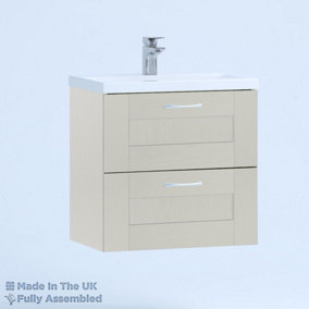 600mm Mid Edge 2 Drawer Wall Hung Bathroom Vanity Basin Unit (Fully Assembled) - Cambridge Solid Wood Light Grey