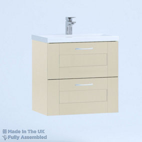 600mm Mid Edge 2 Drawer Wall Hung Bathroom Vanity Basin Unit (Fully Assembled) - Cambridge Solid Wood Mussel