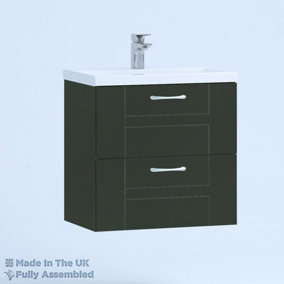 600mm Mid Edge 2 Drawer Wall Hung Bathroom Vanity Basin Unit (Fully Assembled) - Cartmel Woodgrain Fir Green