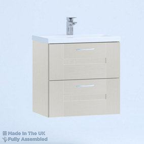 600mm Mid Edge 2 Drawer Wall Hung Bathroom Vanity Basin Unit (Fully Assembled) - Cartmel Woodgrain Light Grey