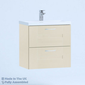 600mm Mid Edge 2 Drawer Wall Hung Bathroom Vanity Basin Unit (Fully Assembled) - Cartmel Woodgrain Mussel