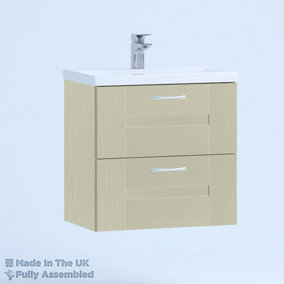 600mm Mid Edge 2 Drawer Wall Hung Bathroom Vanity Basin Unit (Fully Assembled) - Cartmel Woodgrain Sage Green