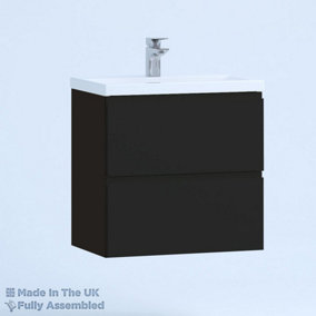 600mm Mid Edge 2 Drawer Wall Hung Bathroom Vanity Basin Unit (Fully Assembled) - Lucente Gloss Anthracite