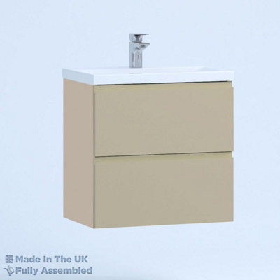 600mm Mid Edge 2 Drawer Wall Hung Bathroom Vanity Basin Unit (Fully Assembled) - Lucente Matt Cashmere
