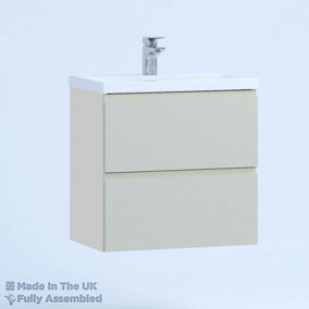600mm Mid Edge 2 Drawer Wall Hung Bathroom Vanity Basin Unit (Fully Assembled) - Lucente Matt Light Grey