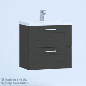 600mm Mid Edge 2 Drawer Wall Hung Bathroom Vanity Basin Unit (Fully Assembled) - Oxford Matt Anthracite