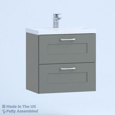 600mm Mid Edge 2 Drawer Wall Hung Bathroom Vanity Basin Unit (Fully Assembled) - Oxford Matt Dust Grey Price Comparisons | Compare The Build