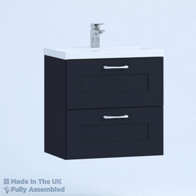 600mm Mid Edge 2 Drawer Wall Hung Bathroom Vanity Basin Unit (Fully Assembled) - Oxford Matt Indigo