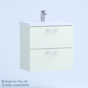 600mm Mid Edge 2 Drawer Wall Hung Bathroom Vanity Basin Unit (Fully Assembled) - Vivo Matt Ivory