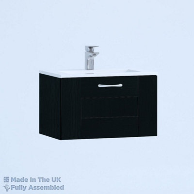 600mm Minimalist 1 Drawer Wall Hung Bathroom Vanity Basin Unit (Fully Assembled) - Cartmel Woodgrain Anthracite