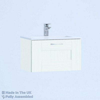 600mm Minimalist 1 Drawer Wall Hung Bathroom Vanity Basin Unit (Fully Assembled) - Cartmel Woodgrain Ivory Price Comparisons | Compare The Build
