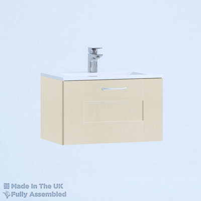 600mm Minimalist 1 Drawer Wall Hung Bathroom Vanity Basin Unit (Fully Assembled) - Cartmel Woodgrain Mussel Price Comparisons | Compare The Build