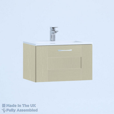 600mm Minimalist 1 Drawer Wall Hung Bathroom Vanity Basin Unit (Fully Assembled) - Cartmel Woodgrain Sage Green Price Comparisons | Compare The Build