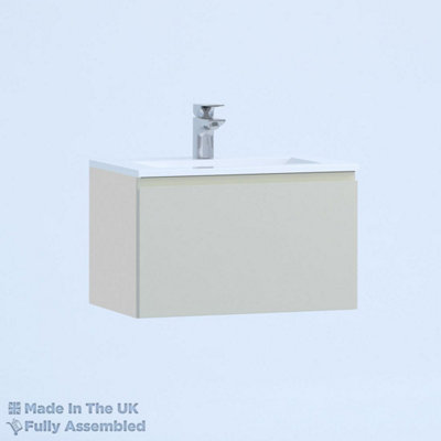 600mm Minimalist 1 Drawer Wall Hung Bathroom Vanity Basin Unit (Fully Assembled) - Lucente Matt Light Grey