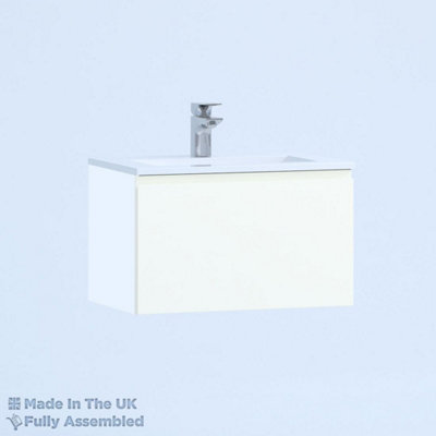 600mm Minimalist 1 Drawer Wall Hung Bathroom Vanity Basin Unit (Fully Assembled) - Lucente Matt White