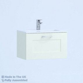 600mm Minimalist 1 Drawer Wall Hung Bathroom Vanity Basin Unit (Fully Assembled) - Oxford Matt Ivory