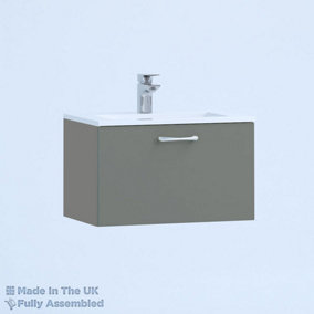 600mm Minimalist 1 Drawer Wall Hung Bathroom Vanity Basin Unit (Fully Assembled) - Vivo Gloss Dust Grey