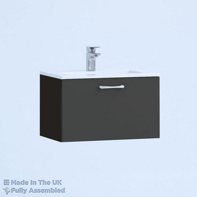 600mm Minimalist 1 Drawer Wall Hung Bathroom Vanity Basin Unit (Fully Assembled) - Vivo Matt Anthracite Price Comparisons | Compare The Build
