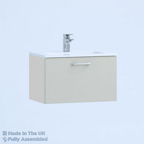 600mm Minimalist 1 Drawer Wall Hung Bathroom Vanity Basin Unit (Fully Assembled) - Vivo Matt Light Grey