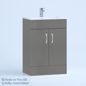 600mm Minimalist 2 Door Floor Standing Bathroom Vanity Basin Unit (Fully Assembled) - Cambridge Solid Wood Dust Grey